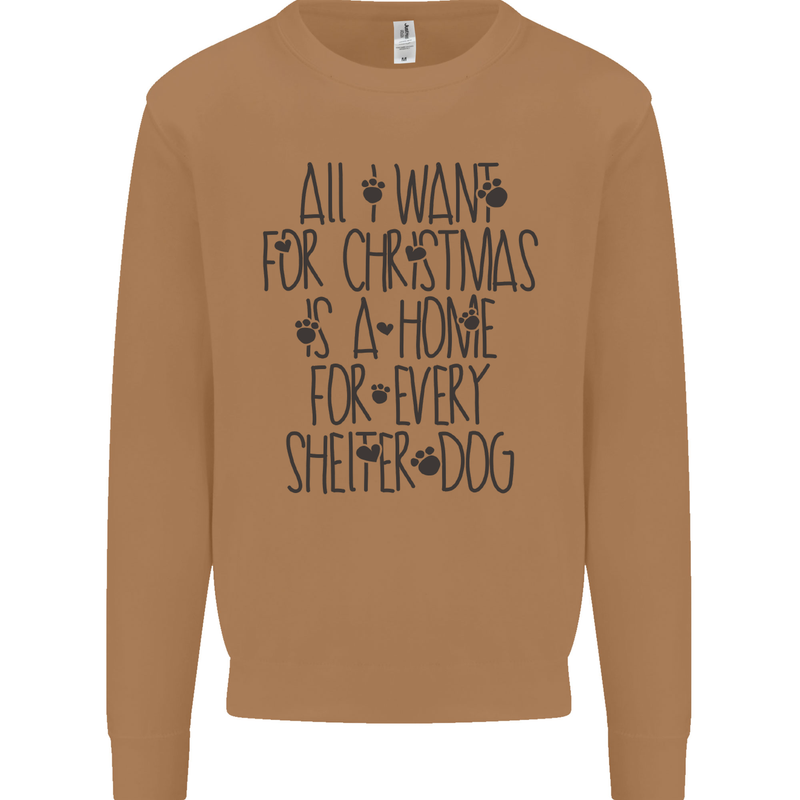Christmas a Home for Every Shelter Dog Mens Sweatshirt Jumper Caramel Latte