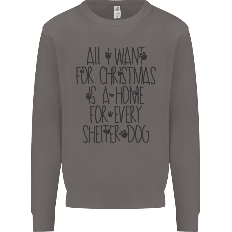 Christmas a Home for Every Shelter Dog Mens Sweatshirt Jumper Charcoal