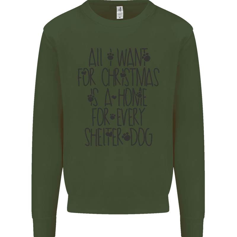Christmas a Home for Every Shelter Dog Mens Sweatshirt Jumper Forest Green