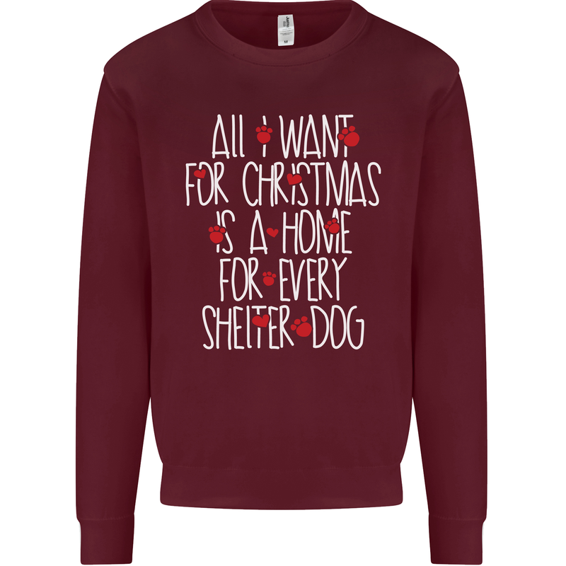 Christmas a Home for Every Shelter Dog Mens Sweatshirt Jumper Maroon