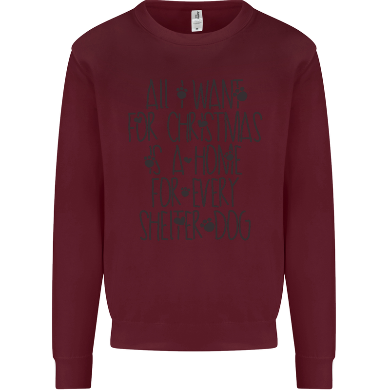 Christmas a Home for Every Shelter Dog Mens Sweatshirt Jumper Maroon