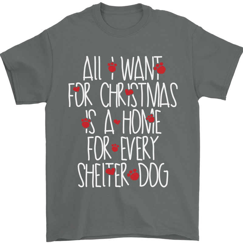 Christmas a Home for Every Shelter Dog Mens T-Shirt Cotton Gildan Charcoal