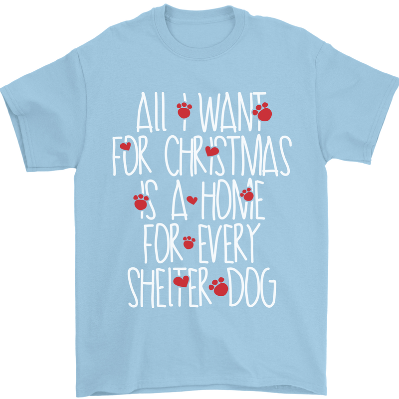 Christmas a Home for Every Shelter Dog Mens T-Shirt Cotton Gildan Light Blue