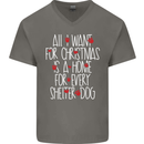 Christmas a Home for Every Shelter Dog Mens V-Neck Cotton T-Shirt Charcoal