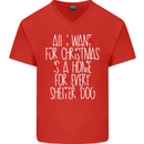 Christmas a Home for Every Shelter Dog Mens V-Neck Cotton T-Shirt Red