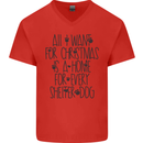 Christmas a Home for Every Shelter Dog Mens V-Neck Cotton T-Shirt Red