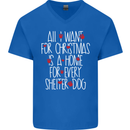 Christmas a Home for Every Shelter Dog Mens V-Neck Cotton T-Shirt Royal Blue