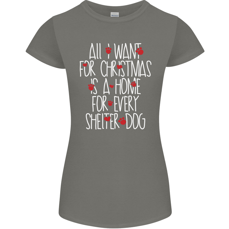 Christmas a Home for Every Shelter Dog Womens Petite Cut T-Shirt Charcoal