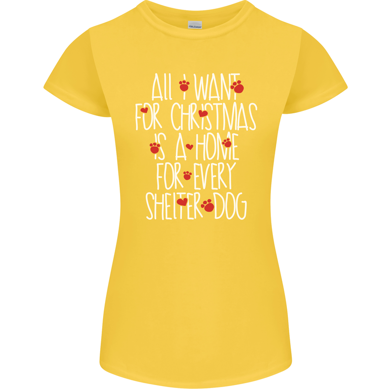 Christmas a Home for Every Shelter Dog Womens Petite Cut T-Shirt Yellow