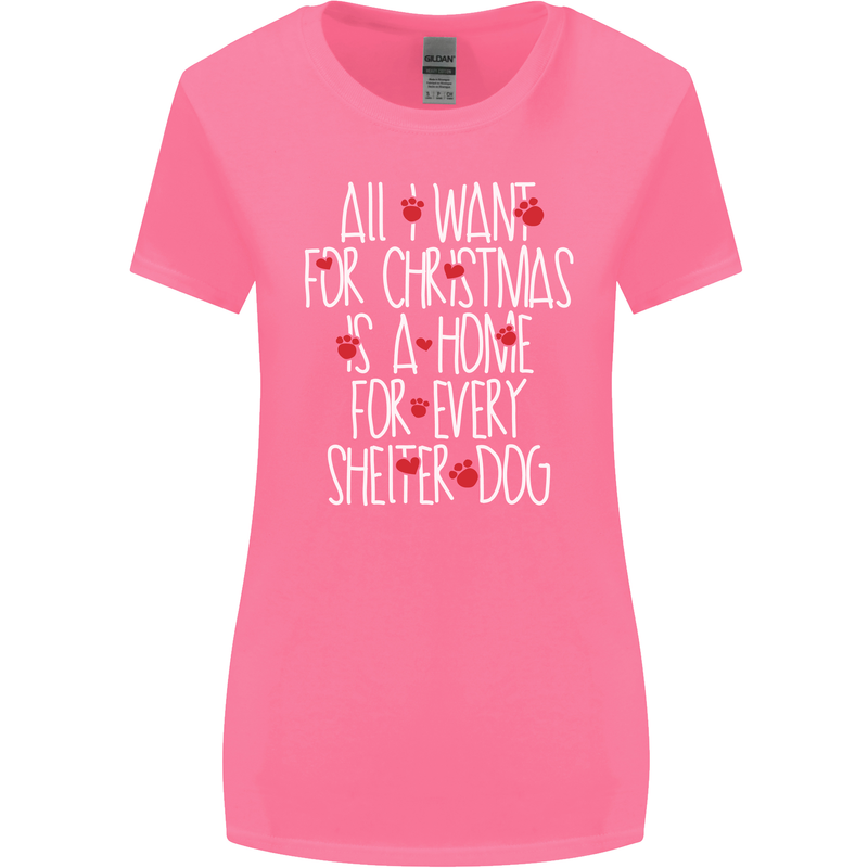 Christmas a Home for Every Shelter Dog Womens Wider Cut T-Shirt Azalea