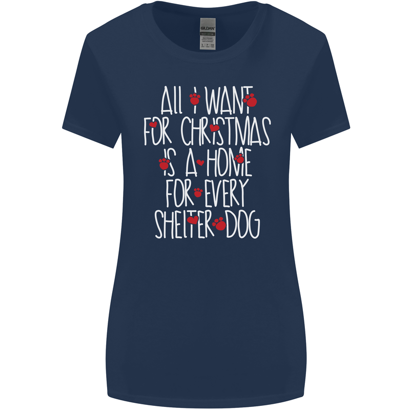 Christmas a Home for Every Shelter Dog Womens Wider Cut T-Shirt Navy Blue
