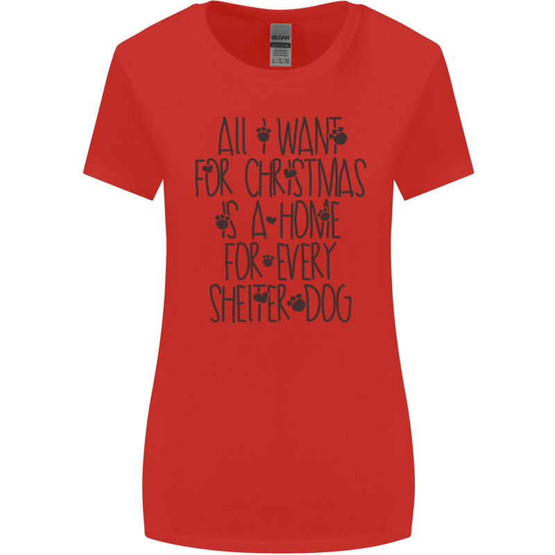 Christmas a Home for Every Shelter Dog Womens Wider Cut T-Shirt Red