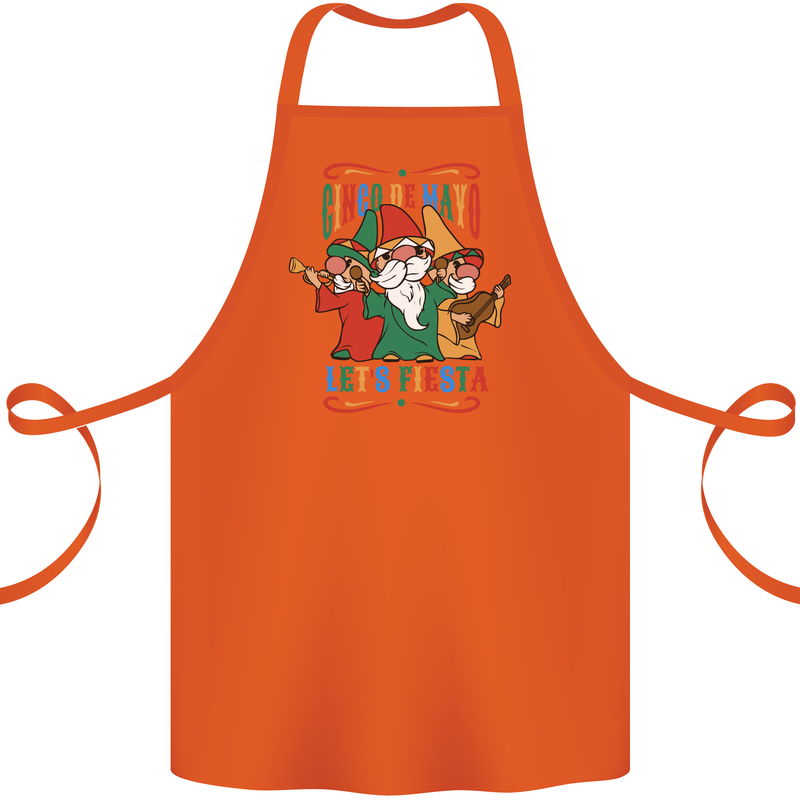Cinco De Mayo Lets Fiesta Funny Gnomes Cotton Apron 100% Organic Orange