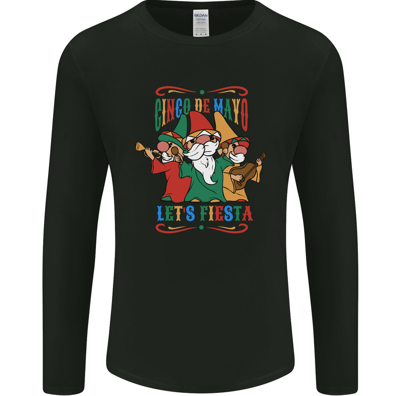 Cinco De Mayo Lets Fiesta Funny Gnomes Mens Long Sleeve T-Shirt Black