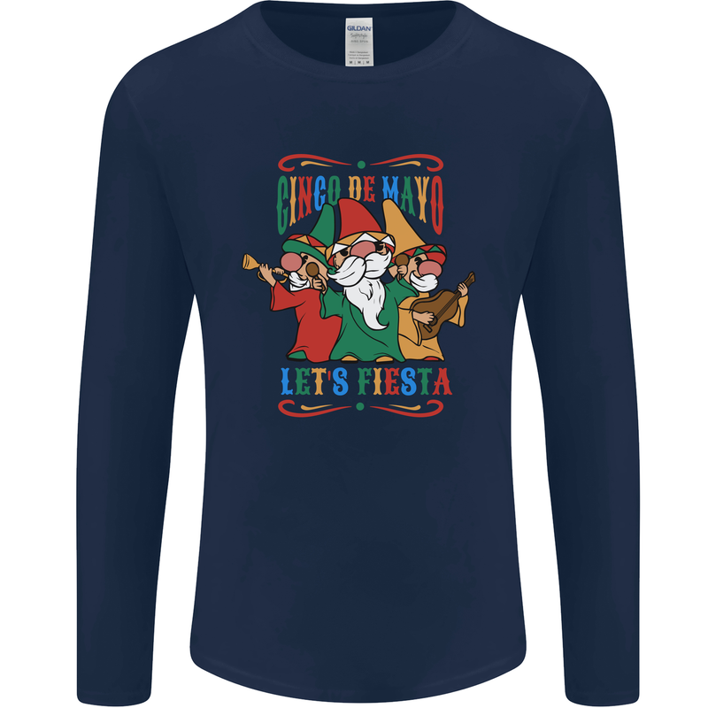 Cinco De Mayo Lets Fiesta Funny Gnomes Mens Long Sleeve T-Shirt Navy Blue