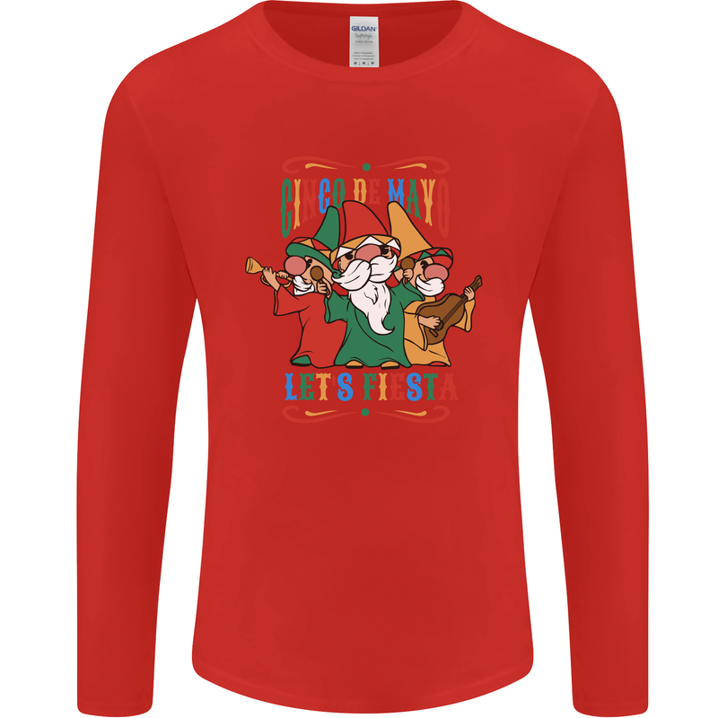 Cinco De Mayo Lets Fiesta Funny Gnomes Mens Long Sleeve T-Shirt Red
