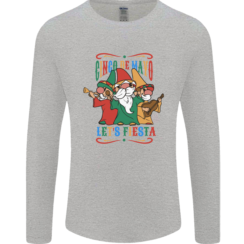 Cinco De Mayo Lets Fiesta Funny Gnomes Mens Long Sleeve T-Shirt Sports Grey