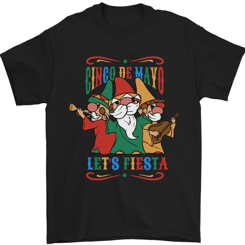 Cinco De Mayo Lets Fiesta Funny Gnomes Mens T-Shirt 100% Cotton Black