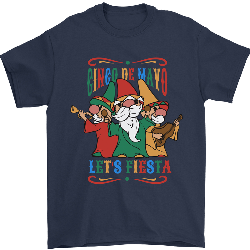 Cinco De Mayo Lets Fiesta Funny Gnomes Mens T-Shirt 100% Cotton Navy Blue