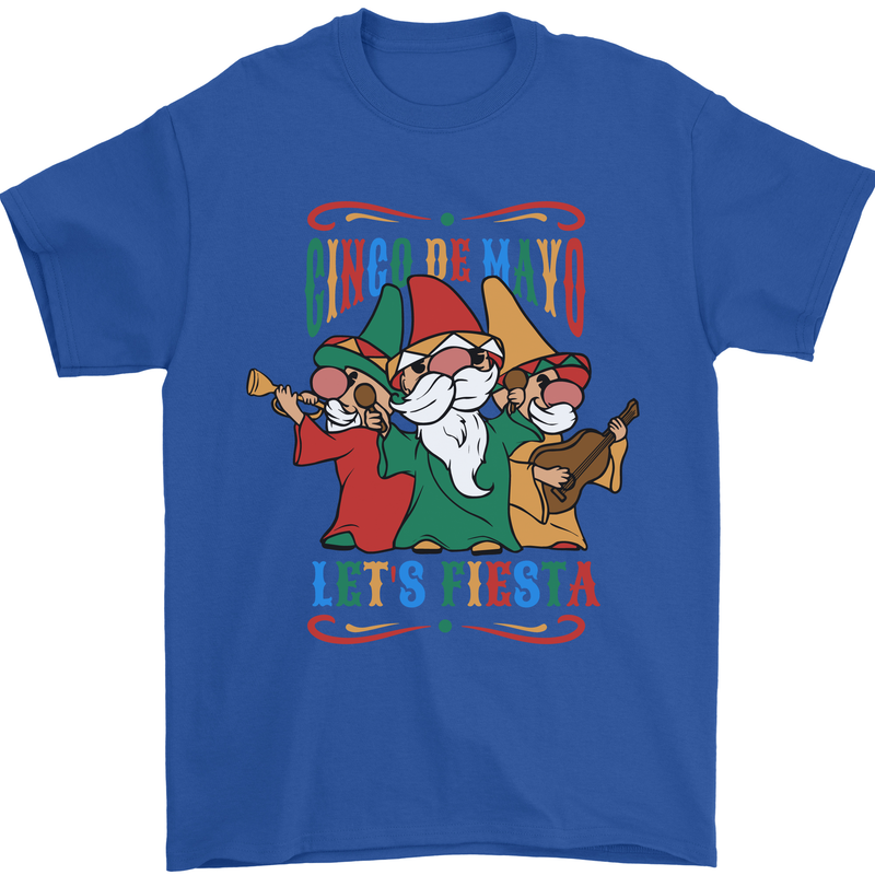 Cinco De Mayo Lets Fiesta Funny Gnomes Mens T-Shirt 100% Cotton Royal Blue