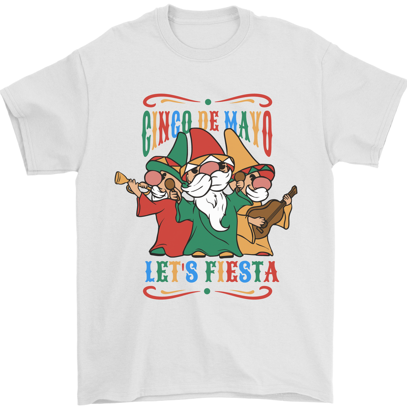 Cinco De Mayo Lets Fiesta Funny Gnomes Mens T-Shirt 100% Cotton White