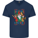 Cinco De Mayo Lets Fiesta Funny Gnomes Mens V-Neck Cotton T-Shirt Navy Blue