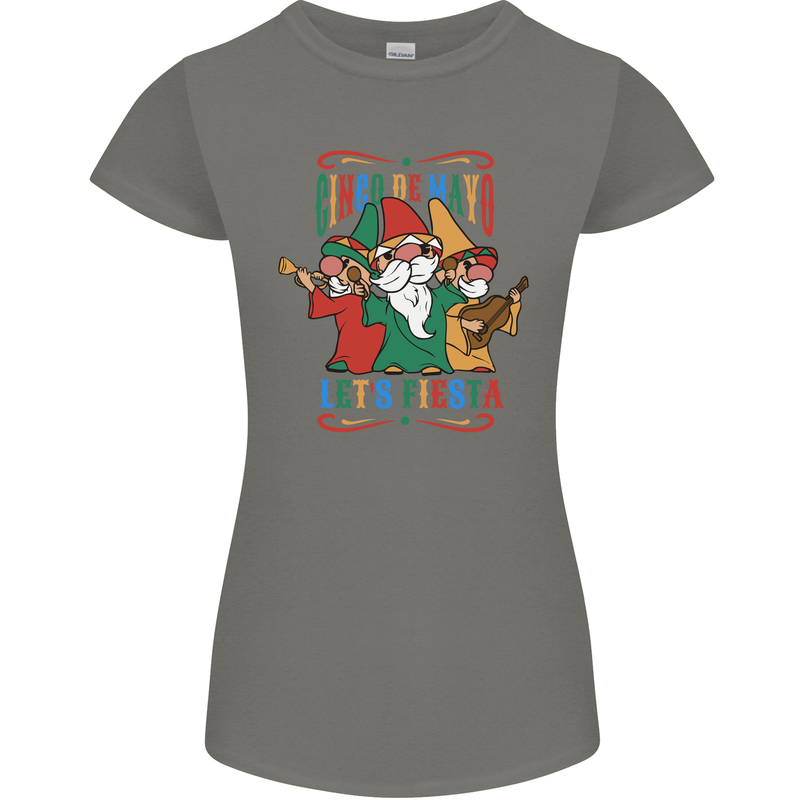 Cinco De Mayo Lets Fiesta Funny Gnomes Womens Petite Cut T-Shirt Charcoal