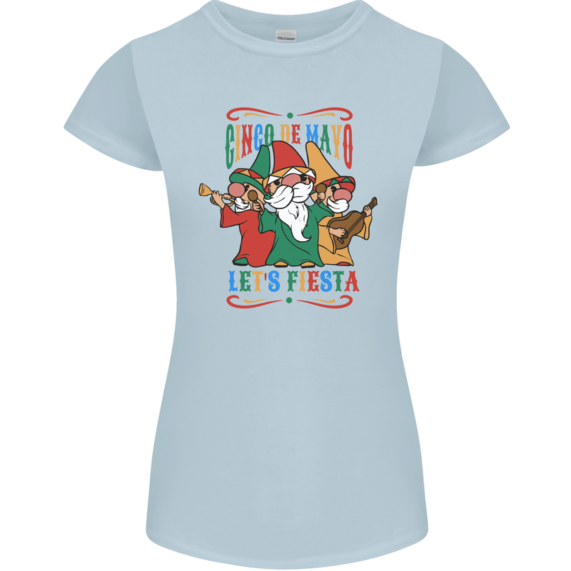 Cinco De Mayo Lets Fiesta Funny Gnomes Womens Petite Cut T-Shirt Light Blue
