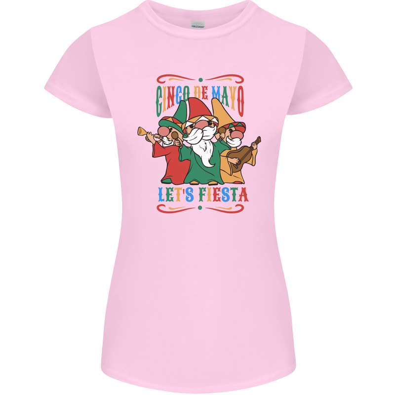 Cinco De Mayo Lets Fiesta Funny Gnomes Womens Petite Cut T-Shirt Light Pink