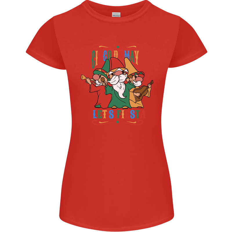 Cinco De Mayo Lets Fiesta Funny Gnomes Womens Petite Cut T-Shirt Red