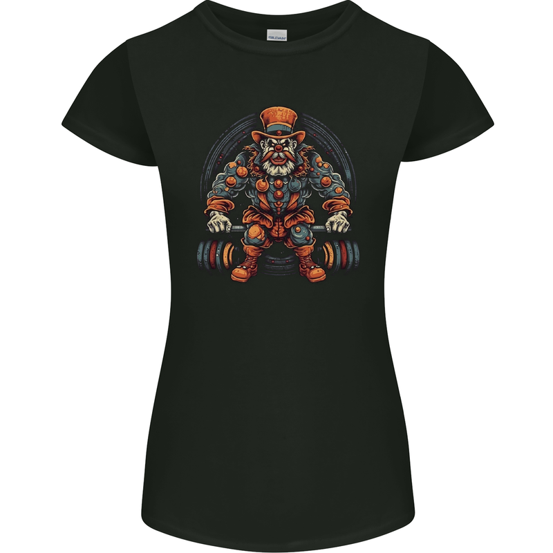 Circus Clown Weightlifting Gym Bodybuilding Womens Petite Cut T-Shirt Black