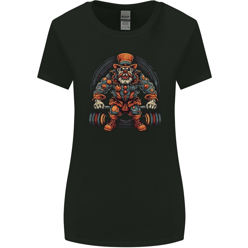 Circus Clown Weightlifting Gym Bodybuilding Womens Wider Cut T-Shirt Black