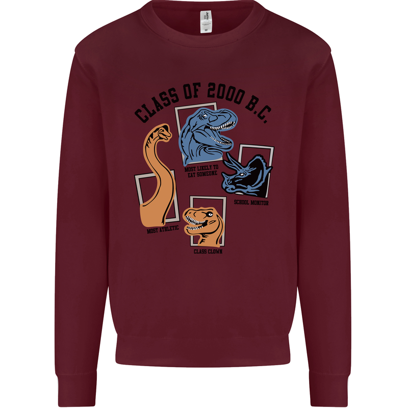 Class of 2000 BC Funny Dinosaur T-Rex Kids Sweatshirt Jumper Maroon