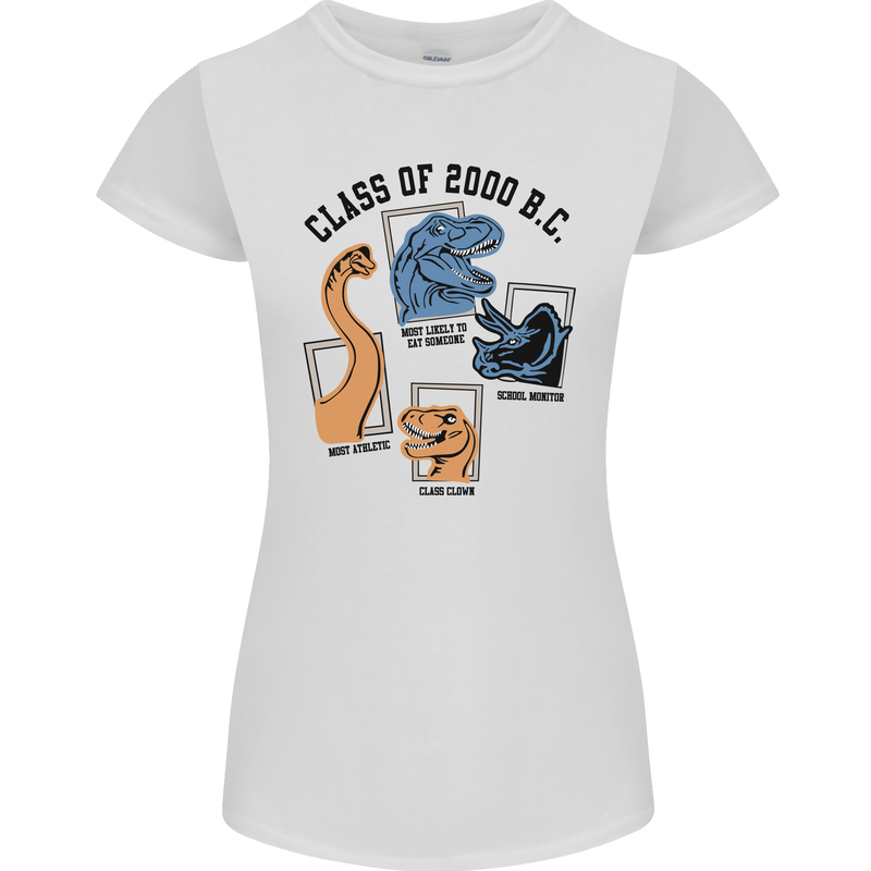 Class of 2000 BC Funny Dinosaur T-Rex Womens Petite Cut T-Shirt White