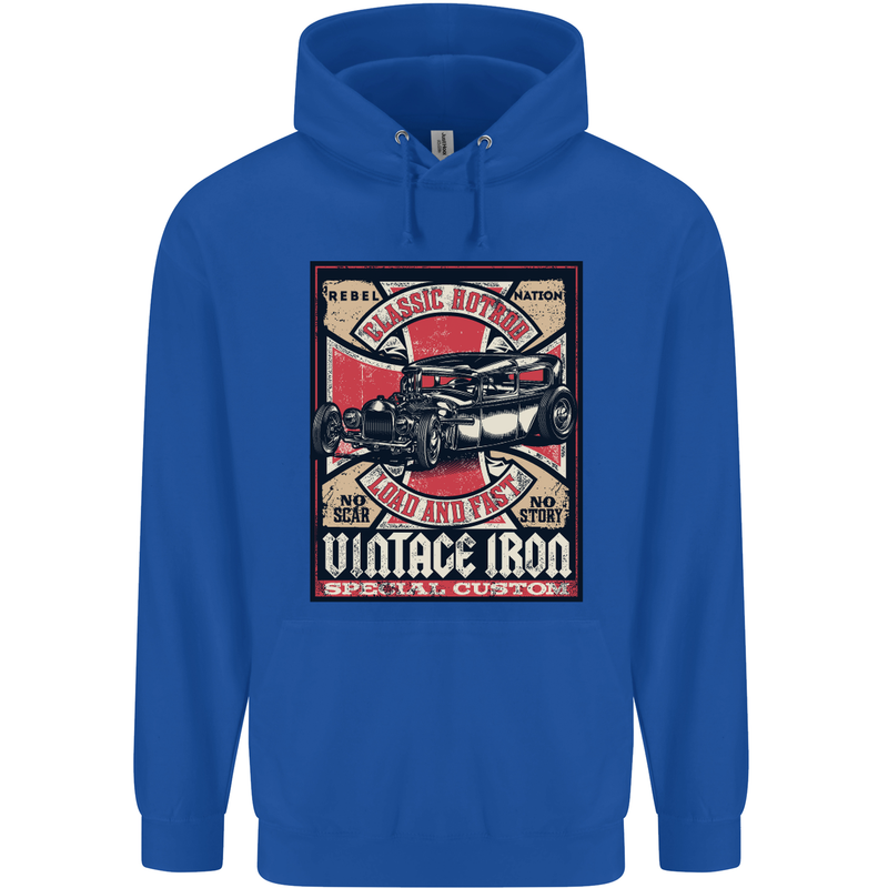 Classic Hotrod Vintage Iron Hot Rod Dragster Childrens Kids Hoodie Royal Blue