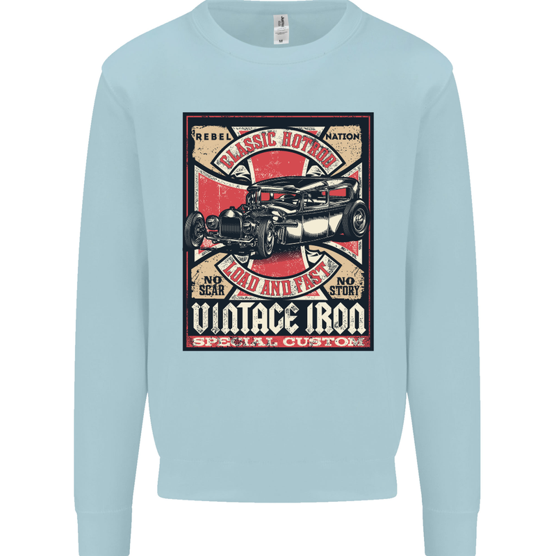 Classic Hotrod Vintage Iron Hot Rod Dragster Kids Sweatshirt Jumper Light Blue