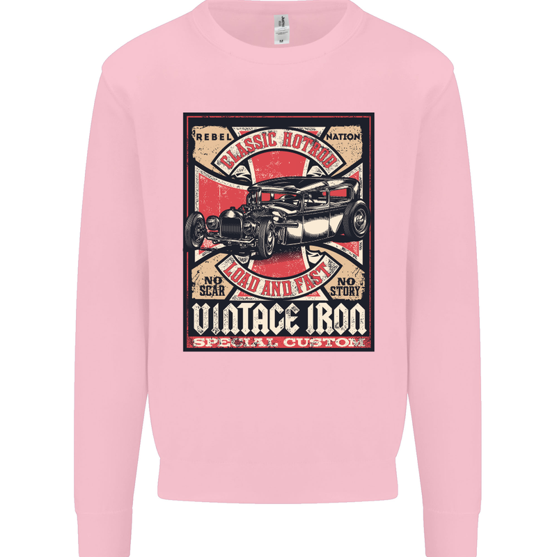 Classic Hotrod Vintage Iron Hot Rod Dragster Kids Sweatshirt Jumper Light Pink