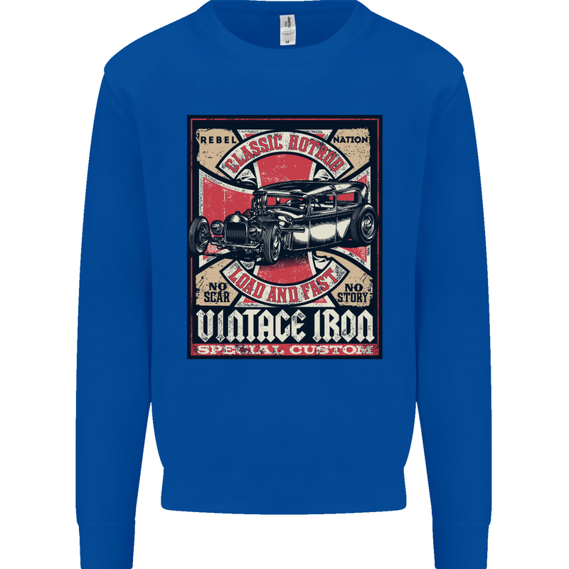 Classic Hotrod Vintage Iron Hot Rod Dragster Kids Sweatshirt Jumper Royal Blue