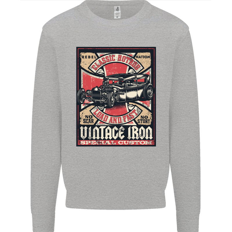 Classic Hotrod Vintage Iron Hot Rod Dragster Kids Sweatshirt Jumper Sports Grey