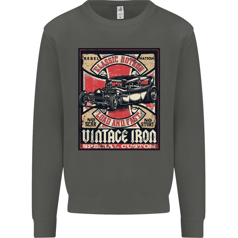 Classic Hotrod Vintage Iron Hot Rod Dragster Kids Sweatshirt Jumper Storm Grey