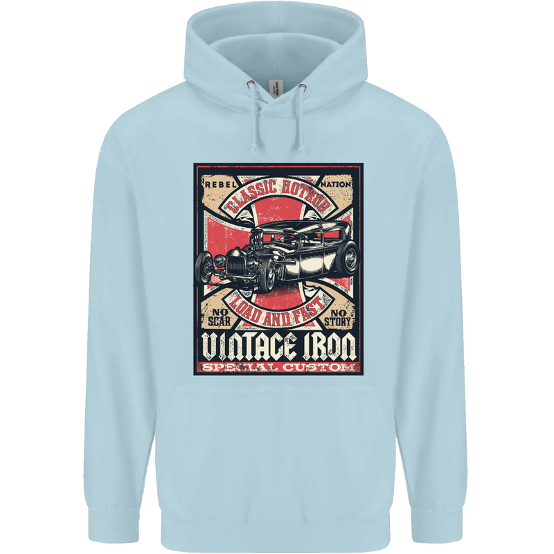 Classic Hotrod Vintage Iron Hot Rod Dragster Mens 80% Cotton Hoodie Light Blue