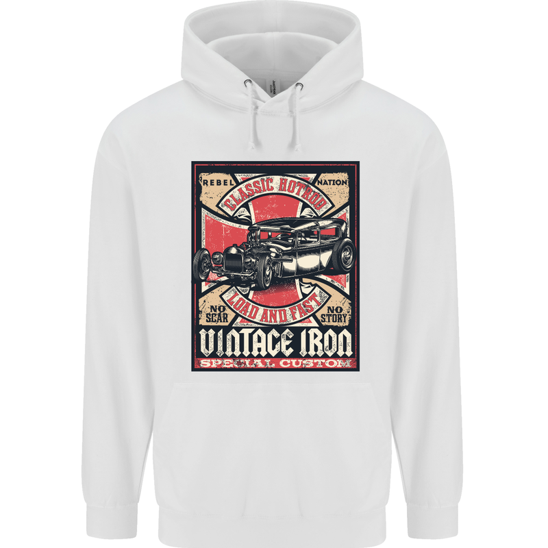 Classic Hotrod Vintage Iron Hot Rod Dragster Mens 80% Cotton Hoodie White