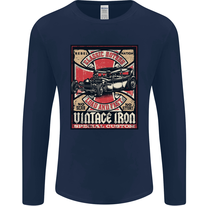 Classic Hotrod Vintage Iron Hot Rod Dragster Mens Long Sleeve T-Shirt Navy Blue