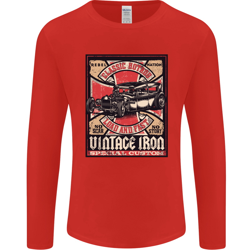 Classic Hotrod Vintage Iron Hot Rod Dragster Mens Long Sleeve T-Shirt Red