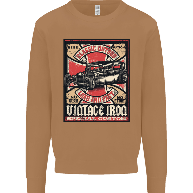 Classic Hotrod Vintage Iron Hot Rod Dragster Mens Sweatshirt Jumper Caramel Latte