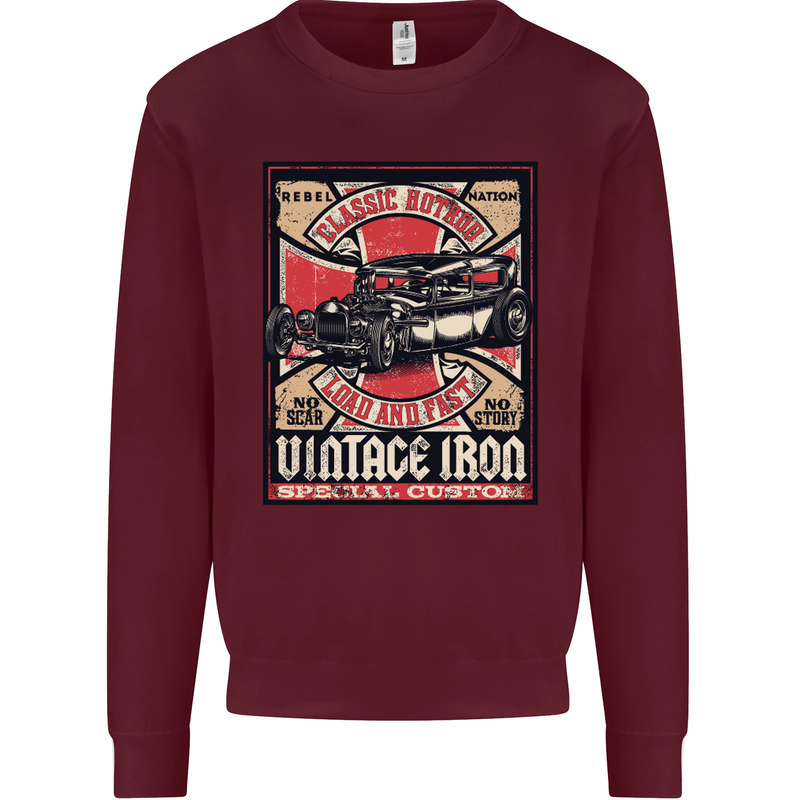 Classic Hotrod Vintage Iron Hot Rod Dragster Mens Sweatshirt Jumper Maroon