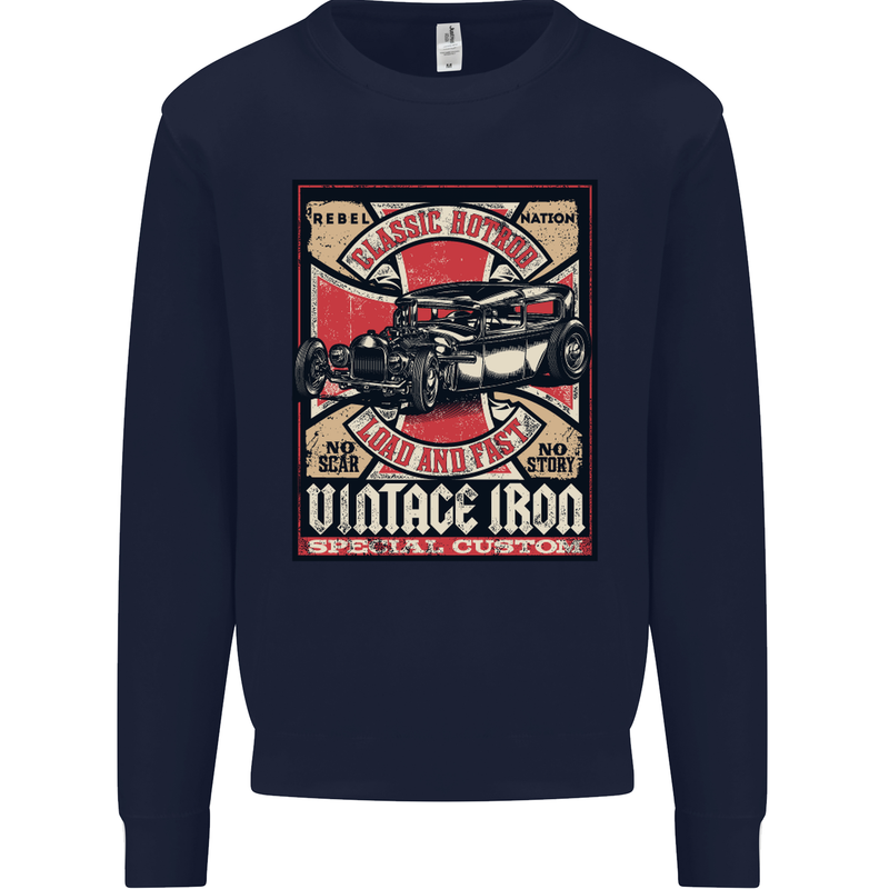 Classic Hotrod Vintage Iron Hot Rod Dragster Mens Sweatshirt Jumper Navy Blue
