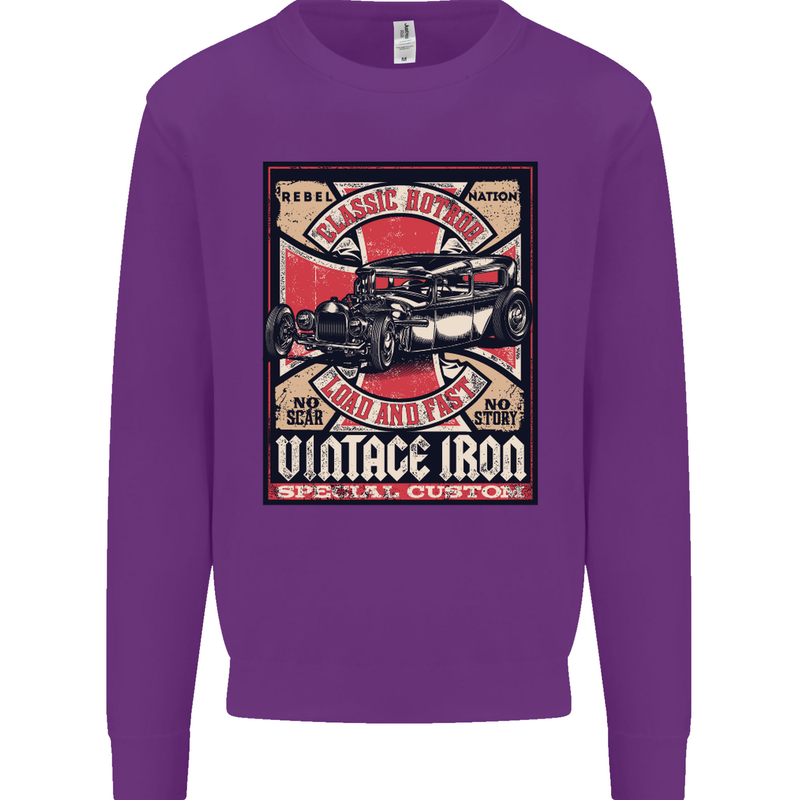 Classic Hotrod Vintage Iron Hot Rod Dragster Mens Sweatshirt Jumper Purple