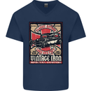 Classic Hotrod Vintage Iron Hot Rod Dragster Mens V-Neck Cotton T-Shirt Navy Blue