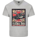 Classic Hotrod Vintage Iron Hot Rod Dragster Mens V-Neck Cotton T-Shirt Sports Grey